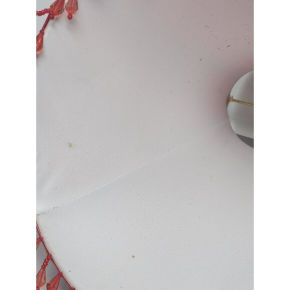 Vintage Crimson Red Fabric Bell Lampshade With Beaded Trim - Picture 6 of 16